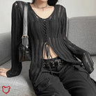 Stings Laddered Black Lace-Up Sweater Clothing