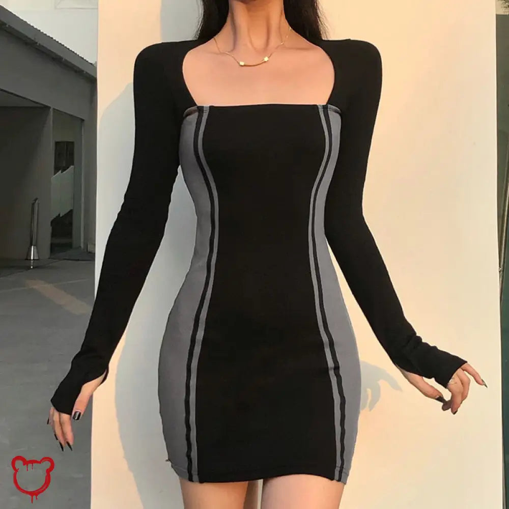 Striped Goth Bodycon Dress Clothing