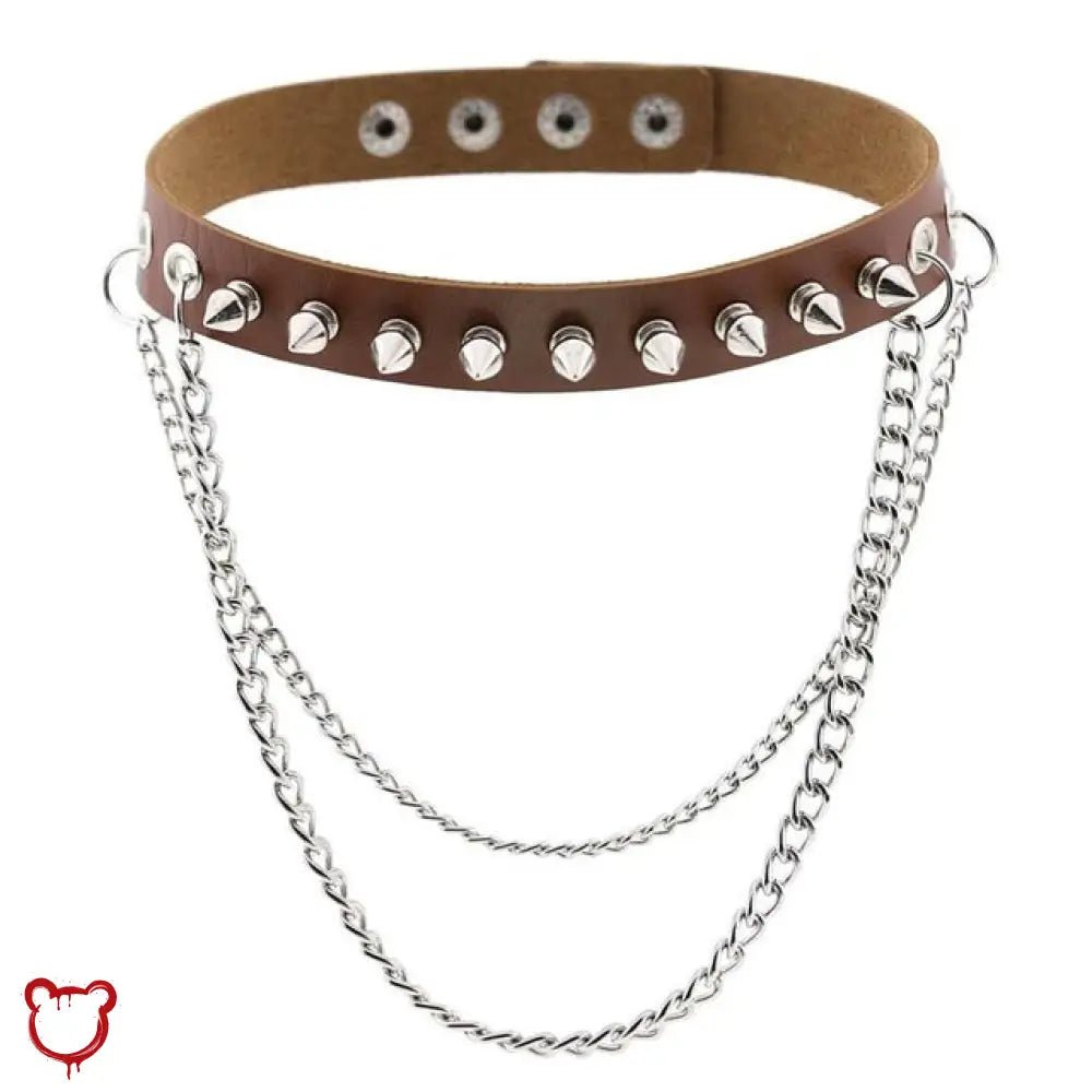 Studded Chain Leather Choker - The Cursed Closet