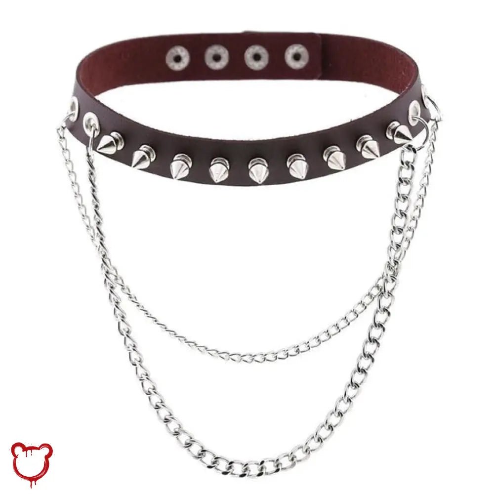 Studded Chain Leather Choker - The Cursed Closet