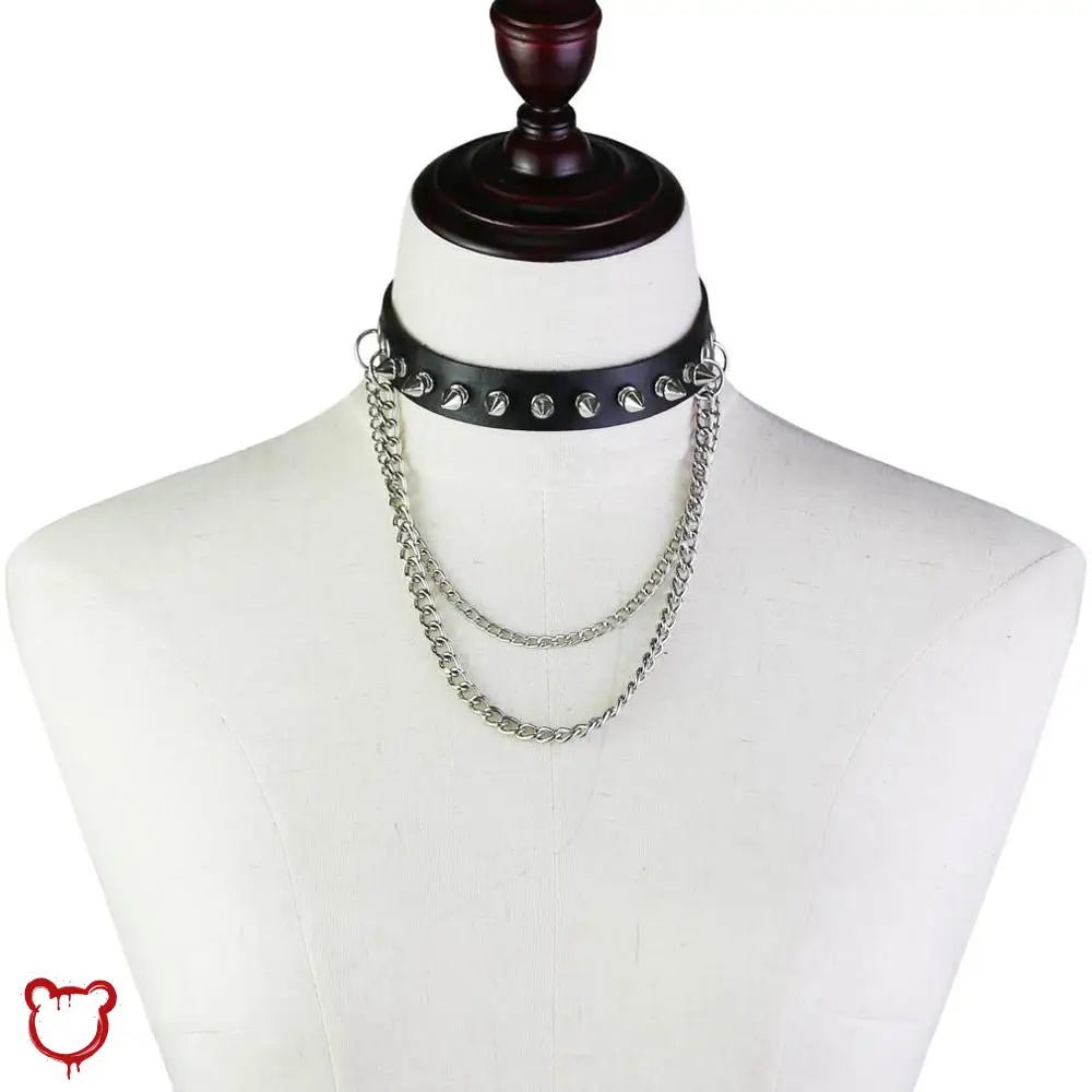 Studded Chain Leather Choker - The Cursed Closet