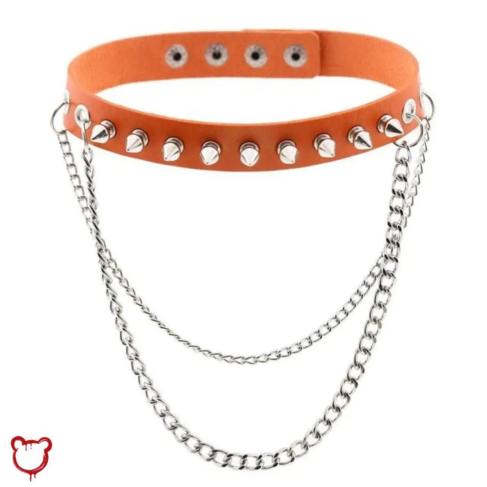 Studded Chain Leather Choker - The Cursed Closet