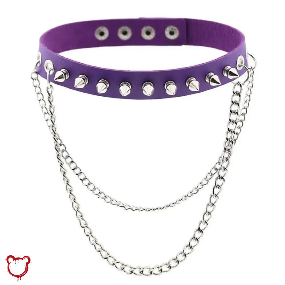 Studded Chain Leather Choker - The Cursed Closet