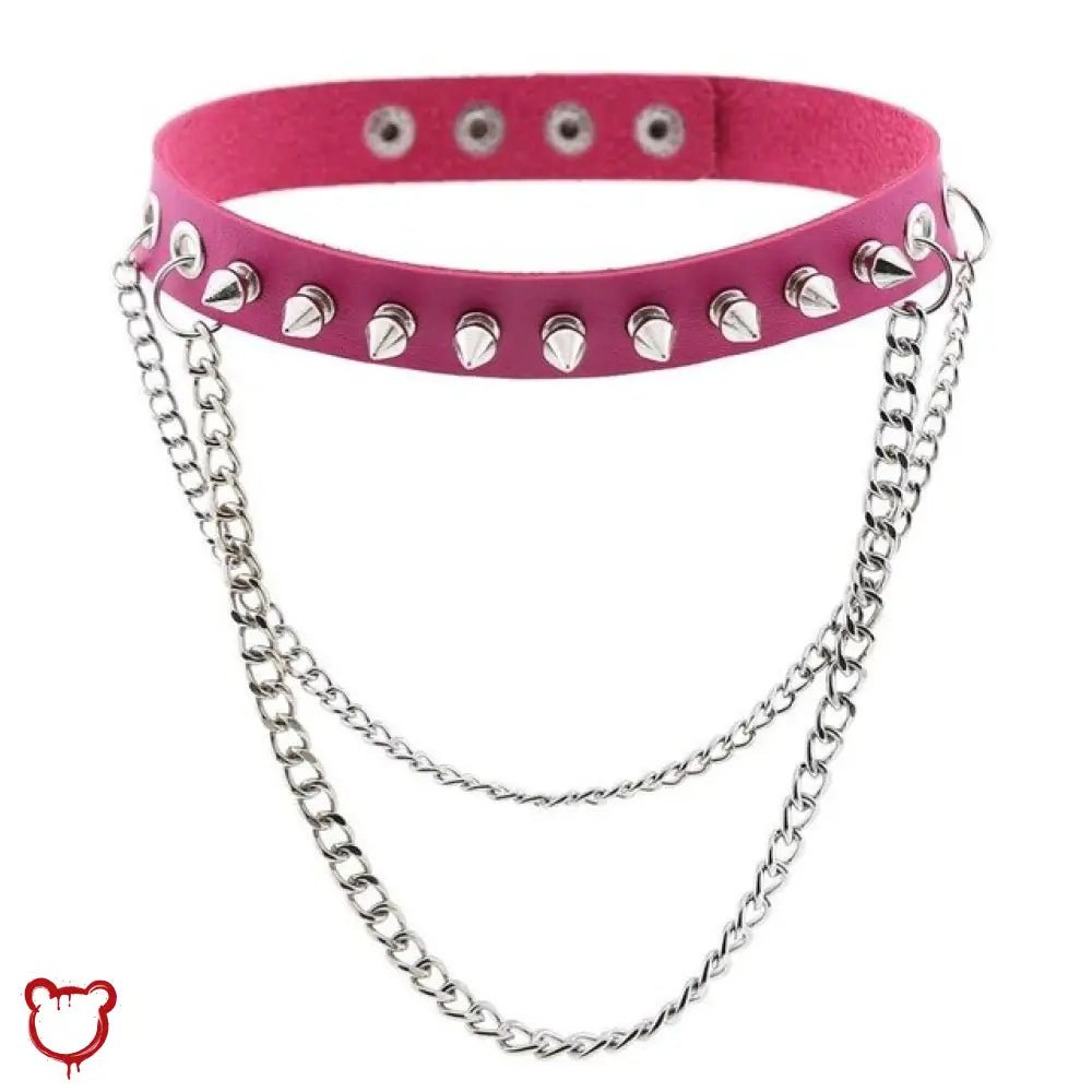 Studded Chain Leather Choker - The Cursed Closet