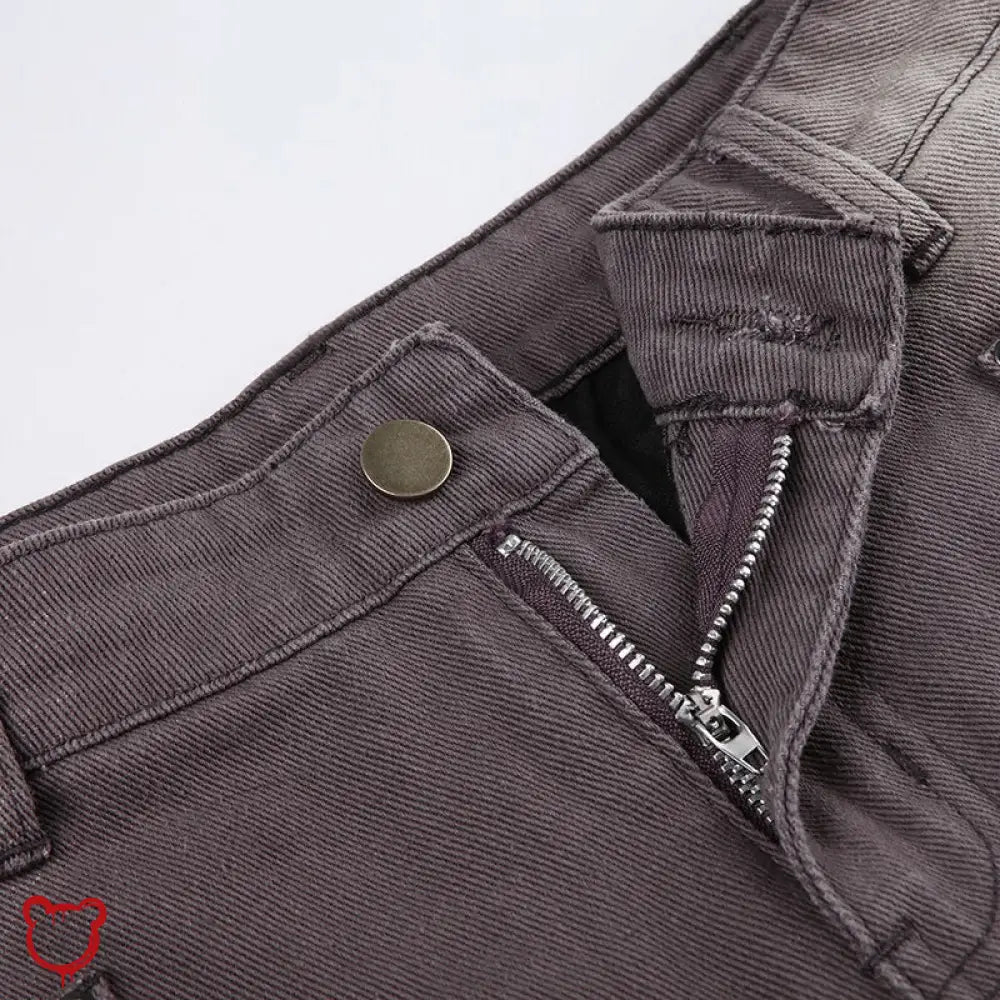 Tassel Denim Skirt: Grey/Brown, High Waist - The Cursed Closet