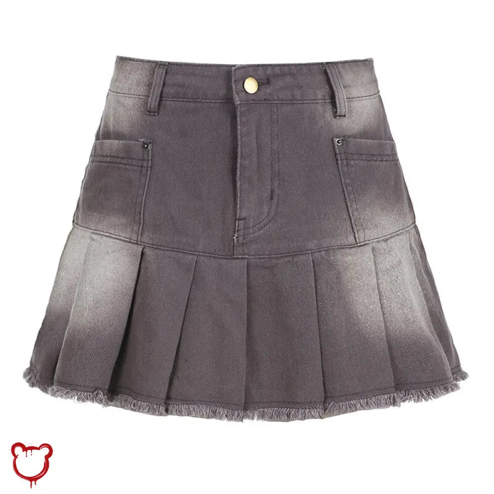 Tassel Denim Skirt: Grey/Brown, High Waist - The Cursed Closet