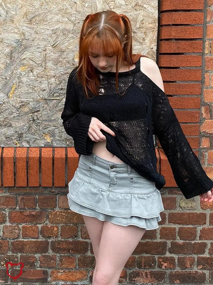 Terrifying Black Grunge Off - Shoulder Top - The Cursed Closet