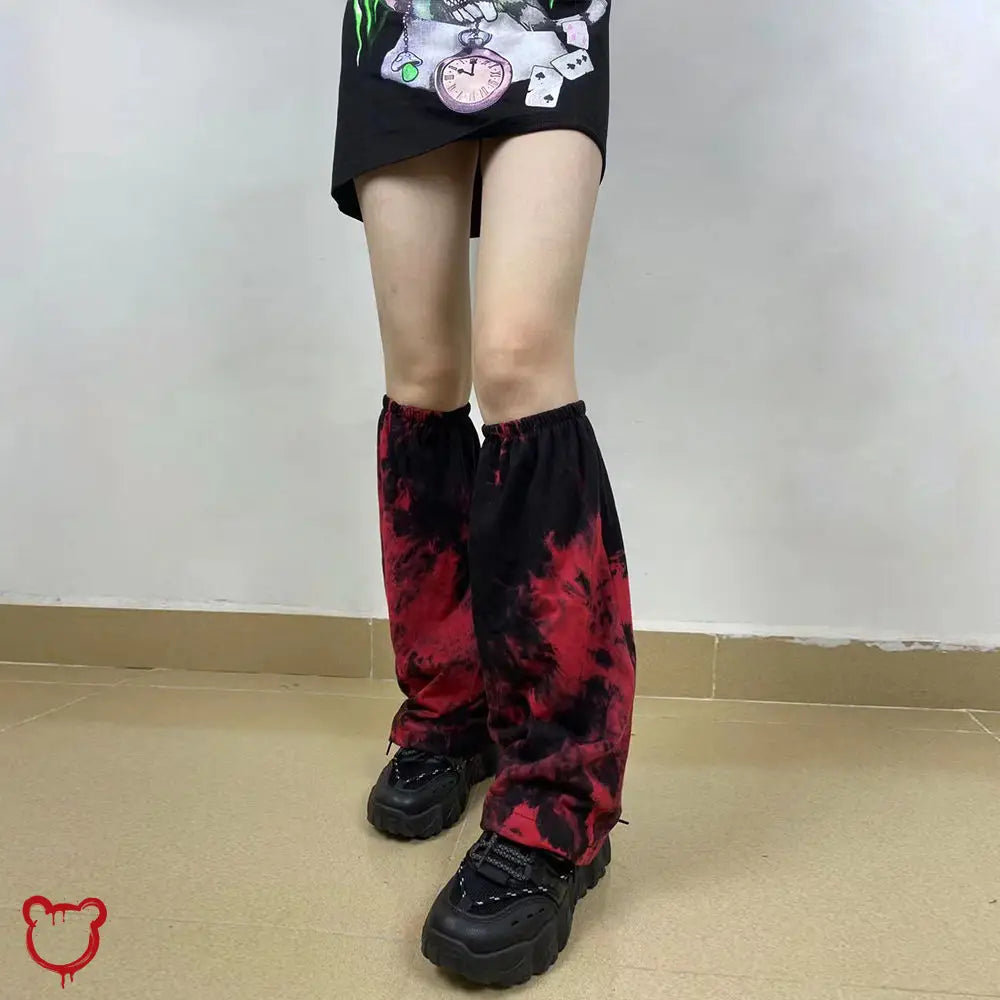 Tie Dye Leg Warmers - Red/Black. Clothing