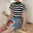 White Black Striped Knit Top Stripe / S Clothing