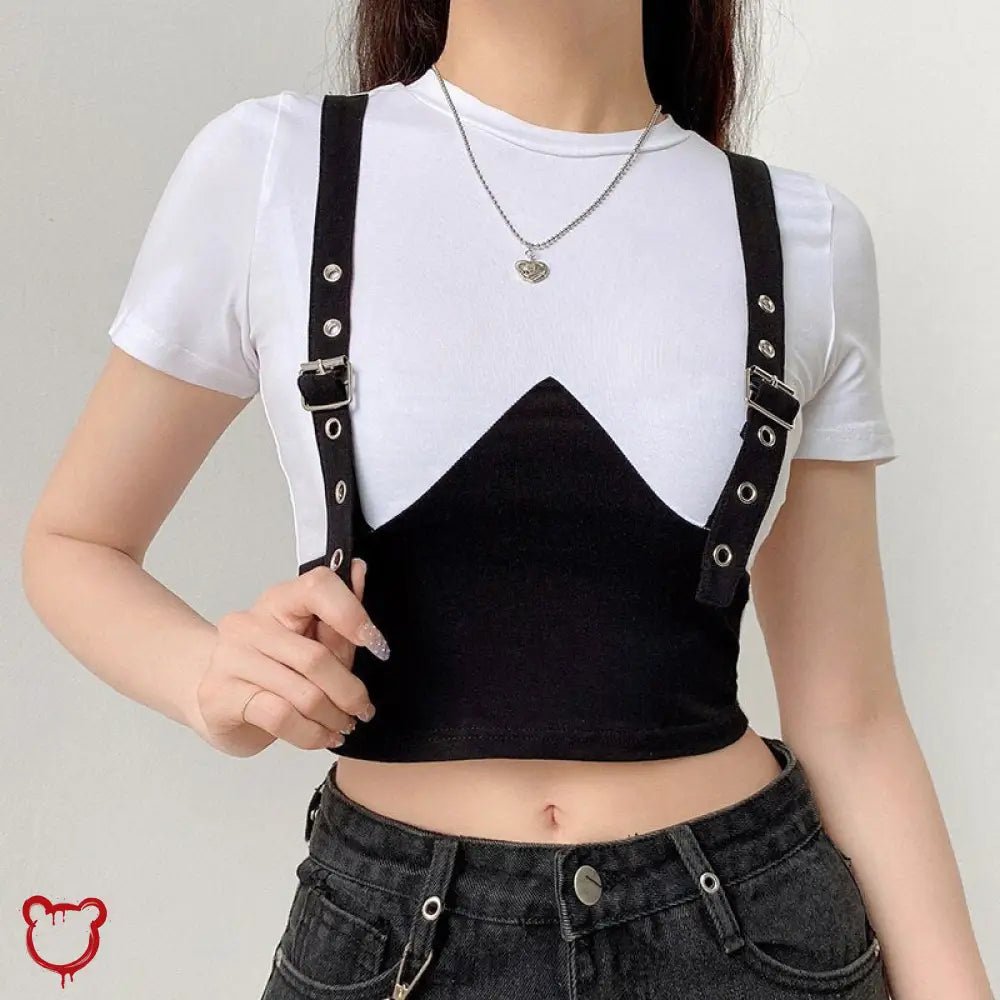 White Tee with Bust Buckle Pattern - The Cursed Closet